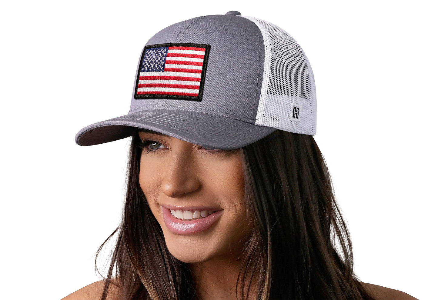 American Flag Trucker Hat | Gray-White USA Snapback