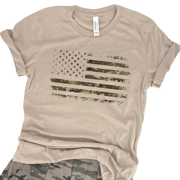 Camo Distressed American Flag T-shirt