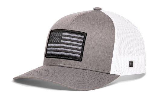 American Flag Trucker Hat  |  Gray-White USA Tactical Snapback