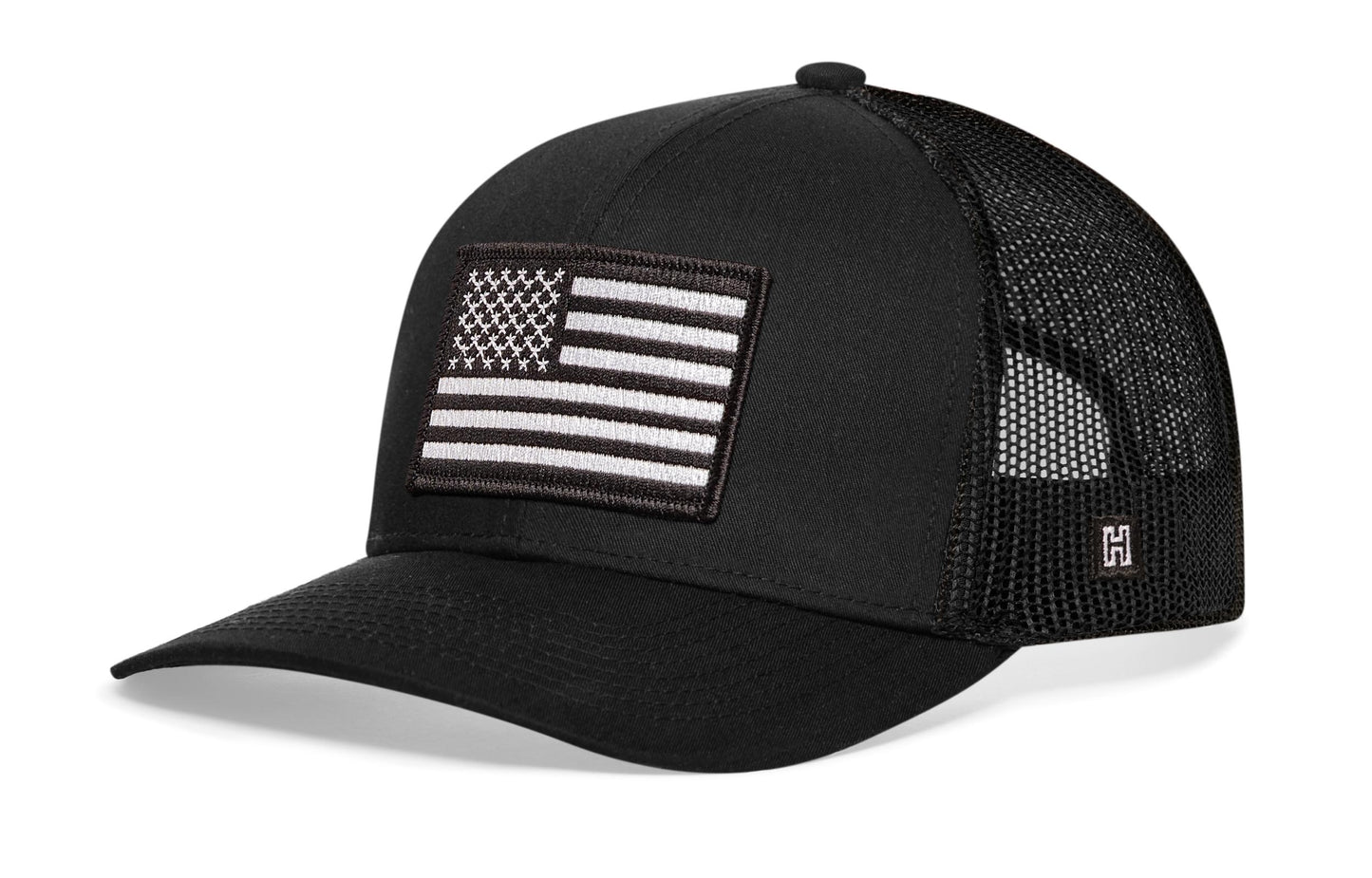American Flag Trucker Hat  |  Black USA Monochrome Snapback