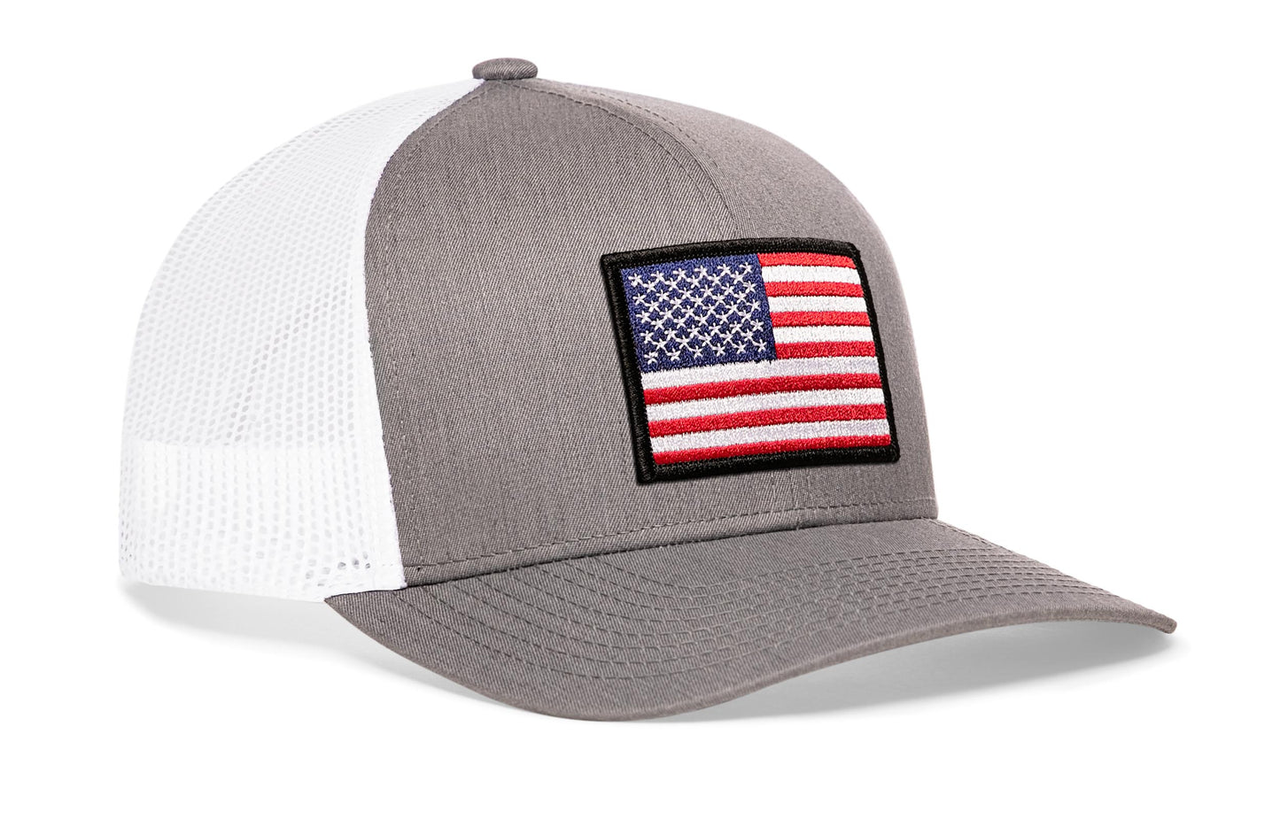 American Flag Trucker Hat  |  Gray-White USA Snapback