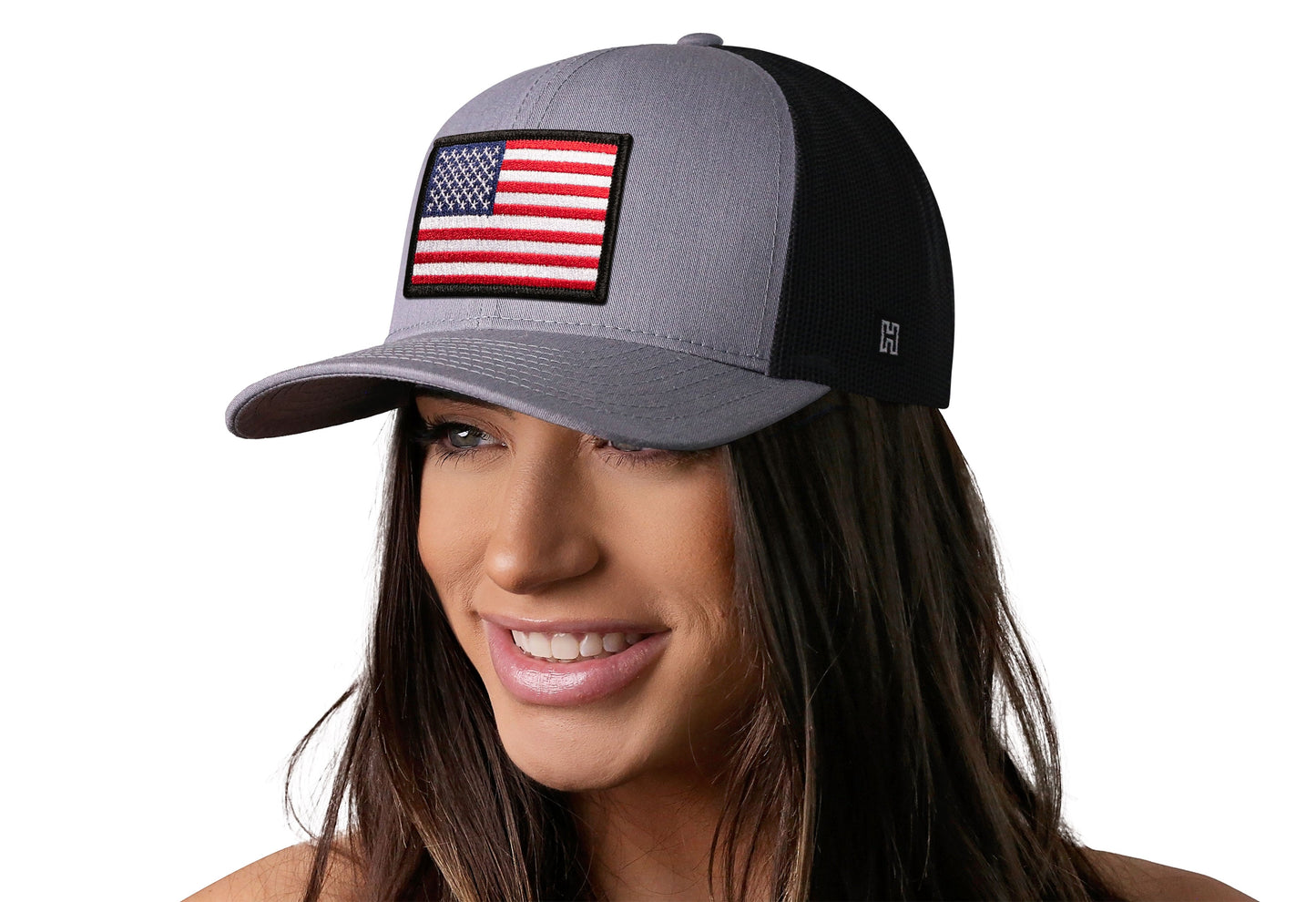 American Flag Trucker Hat  |  Gray-Black USA Snapback