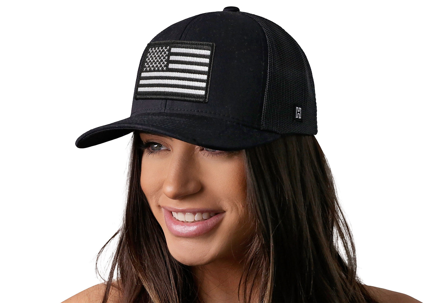 American Flag Trucker Hat  |  Black USA Monochrome Snapback