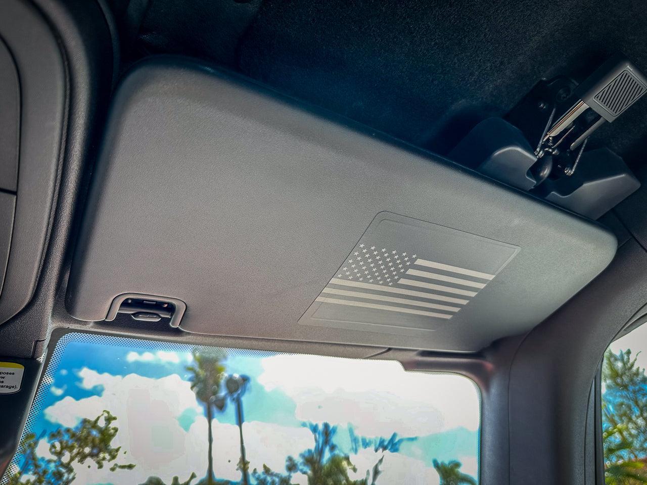 Flag Sun Visor Warning Overlays - 2021+ Bronco / 2024+ Ranger Raptor